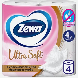 Туалетная бумага Zewa Ultra Soft, 4 слоя, 4 рулона, 0.418 кг