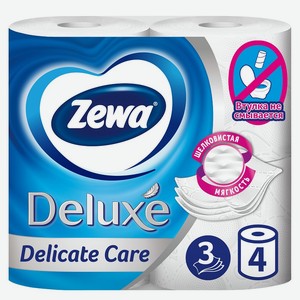 Туалетная бумага Zewa Deluxe Белая, 3 слоя, 4 рулона, 0.401 кг