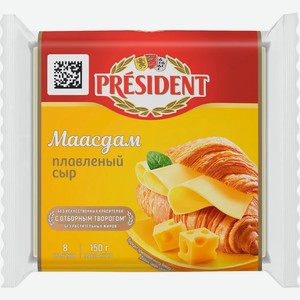 Сыр плавленый President Маасдам 40%, 8 ломтиков, 150 г
