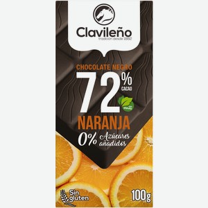 Темный шоколад 72% без сахара с апельсином и стевией Chocolates Clavileno Испания 0.1 кг