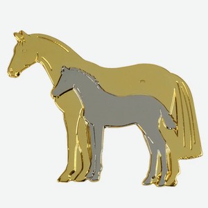 Значок металлический HappyROSS  Силуэт кобылы и жеребёнка , золото, серебро, 26х22мм (Германия)