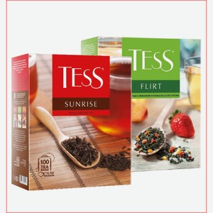 Чай чёрный/зелёный Tess Sunrise, 180 гр (100 пак.*1,8 гр); Flirt, 150 гр (100 пак.*1,5 гр)