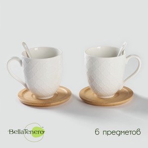 Набор чайный  Bella Tenero : 2 чашки 350 мл, 2 деревянных блюдца, 2 ложки