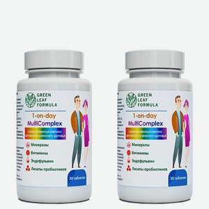 Витаминно-минеральный комплекс Green Leaf Formula с метабиотиками 13 витаминов + 8 минералов 2 банки по 30 таблеток