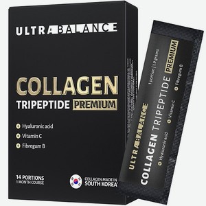Коллаген морской трипептид UltraBalance питьевой с гиалуроновой кислотой и витамином С для взрослых мужчин и женщин 14 саше