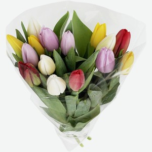 Букет цветов тюльпаны разноцветные, 15шт