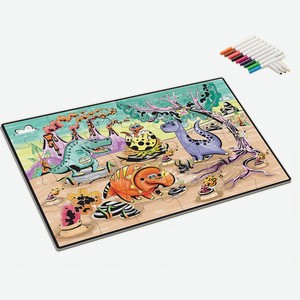 Пазл-раскраска Fun Top «Динозавры на вечеринке» 24 детали, фломастеры в комплекте