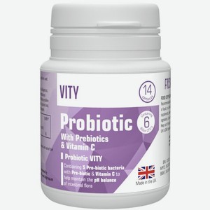 БАД VITY пробиотик с пребиотиком и витамином С 36мг 14 капсул Великобритания