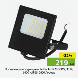 Прожектор светодиодный, Lofter, LG172L-30W2, 30 Вт, 6400 К, IP65, 2400 Лм, чер