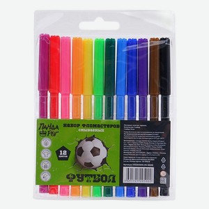 Набор фломастеров ПАНДАРОГ Football 12 цветов вентилируемый колпачок в цвет чернил в пластиковом блистере смываемые
