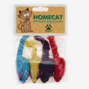 Игрушка для кошек HOMECAT Мышки плюшевые цветные гремящие 5 см, 4 шт