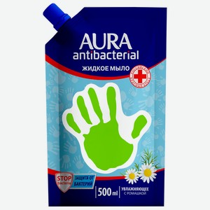 Жидкое мыло 0,5 л AURA с антибактериальным эффектом Ромашка дой-пак
