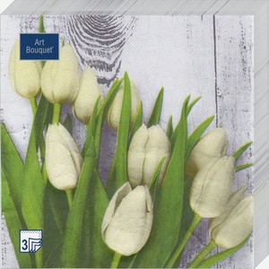 Салфетки бумажные Bouquet белые тюльпаны 33 x 33см, 20шт Россия