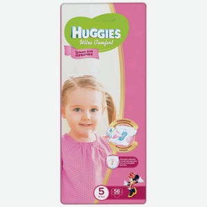Подгузники для девочек Huggies Ultra Confort 5 (12-22 кг), 56 шт.