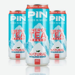 Энергетик без сахара и калорий PIN PIN Energy чай в банке негазированный напиток Персик 3 шт по 330 мл
