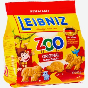 Печенье Leibniz Zoo сливочное с фигурками животных, 100г
