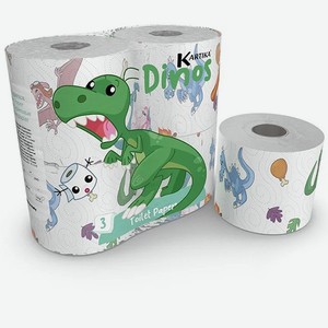 Туалетная бумага World cart с рисунком Динозавры 3 слоя 4 рулона по 200 листов