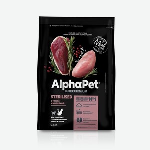 AlphaPet сухой полнорационный корм с уткой и индейкой для взрослых стерилизованных кошек и котов (3 кг)