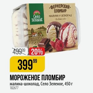 МОРОЖЕНОЕ ПЛОМБИР малина-шоколад, Село Зеленое, 450 г