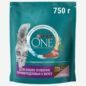 Корм для кошек ПУРИНА ВАН особенно привередливых к вкусу, утка, печень, 0.75кг
