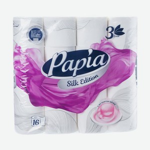 Туалетная бумага, Papia, 3 слоя, 16 рулонов