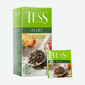 Чай зелёный  Flirt , TESS, с клубникой и ароматом белого персика, 25 пакетиков, 37,5 г