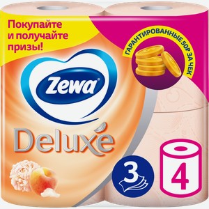 Туалетная бумага Zewa Deluxe Персиковая с ароматом персика 3 слоя 4 рулона