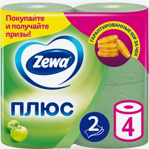 Туалетная бумага Zewa Плюс Зеленая с ароматом яблока 2 слоя 4 рулона