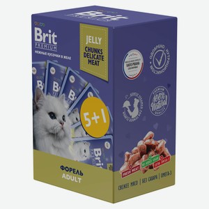 Набор паучей для взрослых кошек Brit Premium Форель в желе, 6х85 г