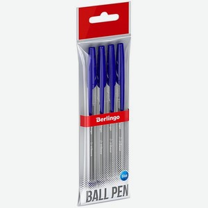 Ручка шариковая Berlingo Tribase синяя 10 мм 4 шт пакет с европодвесом набор 24 шт