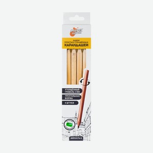 Набор простых утолщённых карандашей, Hupper Dupper, 4 шт., с точилкой