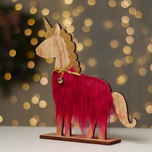 Новогодний декор Лесная мастерская с подсветкой «Единорог с колокольчиком» 21.5×5×23 см красный