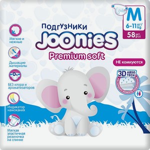 Подгузники Joonies Premium Soft M 6-11кг 58шт