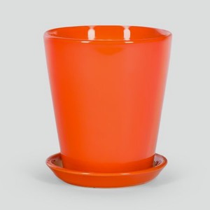 Кашпо керамическое для цветов Shine Pots 13x15см оранжевый глянец