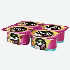 Йогуртный продукт Fruttis банана-сплит, пина колада 8%, 115г