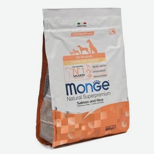 Корм для щенков MONGE Dog Monoprotein всех пород лосось с рисом сухой 800г