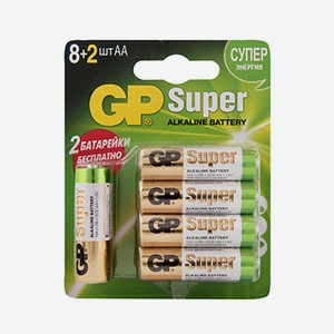 Батарейки алкалиновые Super Alkaline 15А АА, GP, 10 шт., Китай