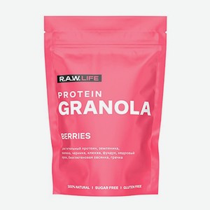 Гранола безглютеновая Protein granola berries ягодная без сахара, R.A.W.Life, 220 г, Россия