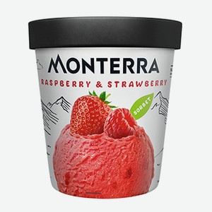 Десерт взбитый замороженный Sorbet Raspberry & Strawberry малиновый с кусочками клубники, Monterra, 480 мл, Россия