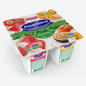 Продукт йогуртный Alpenland Фруктовый Клубника и персик-маракуйя 0.3%, 95 г