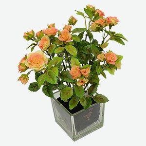 Розы в стеклянном кашпо, h 22 см
