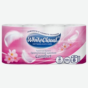 Туалетная бумага WHITECLOUD 3-сл цветная Тропический цветок/ Клубника 8рул (ОКЕЙ)