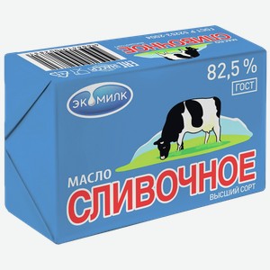 Масло сладко-сливочное ЭКОМИЛК традиционное, несоленое, 82.5%, 0.1кг