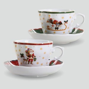 Чашка с блюдцем для кофе Porcelana Bogucice Red/Green Christmas 2 персоны