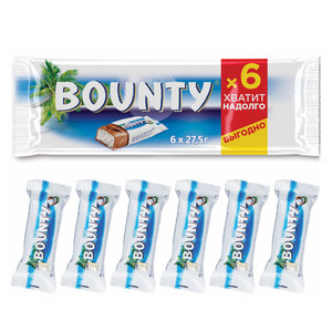 Батончик шоколадный Bounty с нежной мякотью кокоса упак 6шт х 27,5г