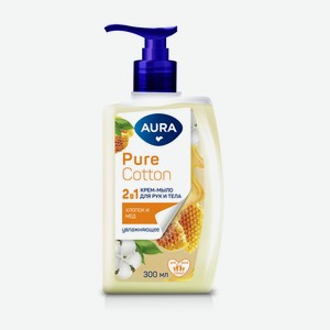 Крем-мыло жидкое Aura Pure Cotton 2в1 Хлопок и мёд 300мл