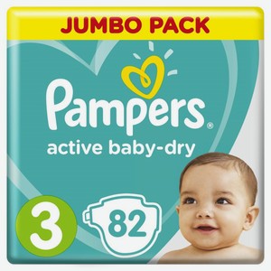 Подгузники PAMPERS Active Baby-dry, размер 3 (6-10 кг), 82 шт.