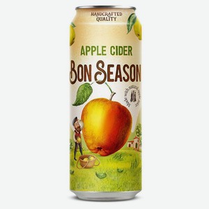Сидр Bon Season яблочный газированный сладкий 4,5%, 430 мл