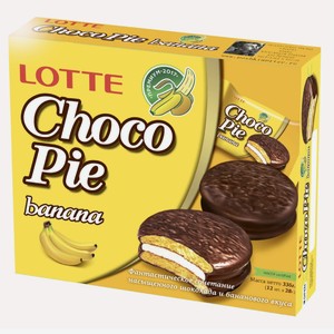 Пирожное Lotte Choco Pie Печенье в глазури со вкусом банана, 12 шт., 336 г