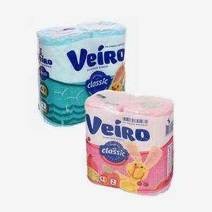 Туалетная бумага VEIRO Classic в асс-те, 2 сл. 4 шт.